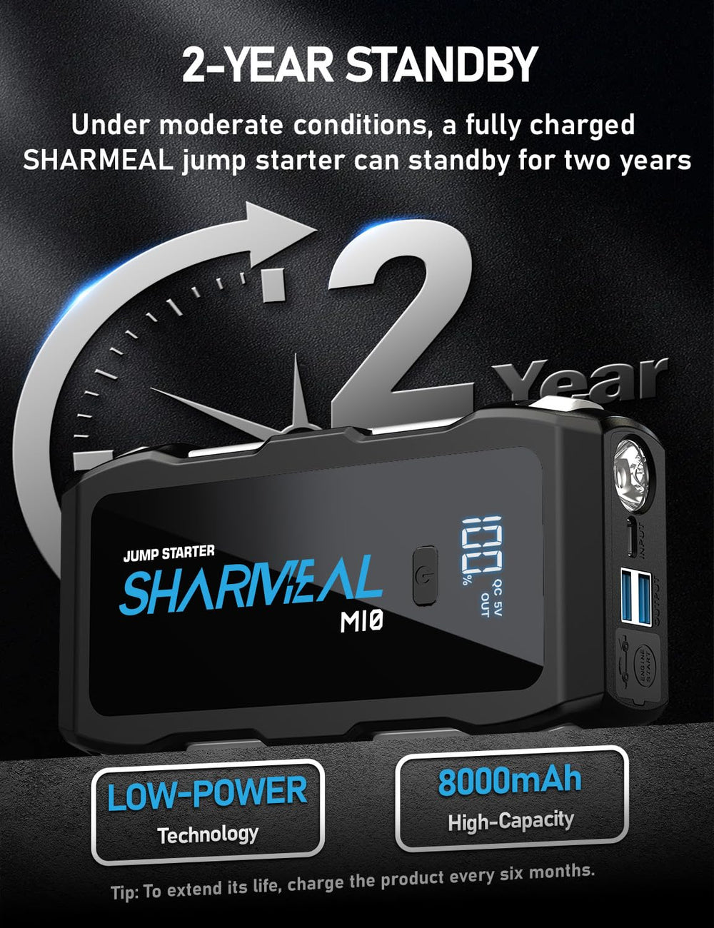 Sharmeal Jump Starter 5000A packaging with carry bag for travel readiness