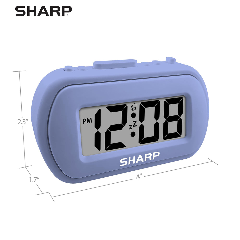 Cordless, portable Sharp bedside clock for versatile placement anywhere.