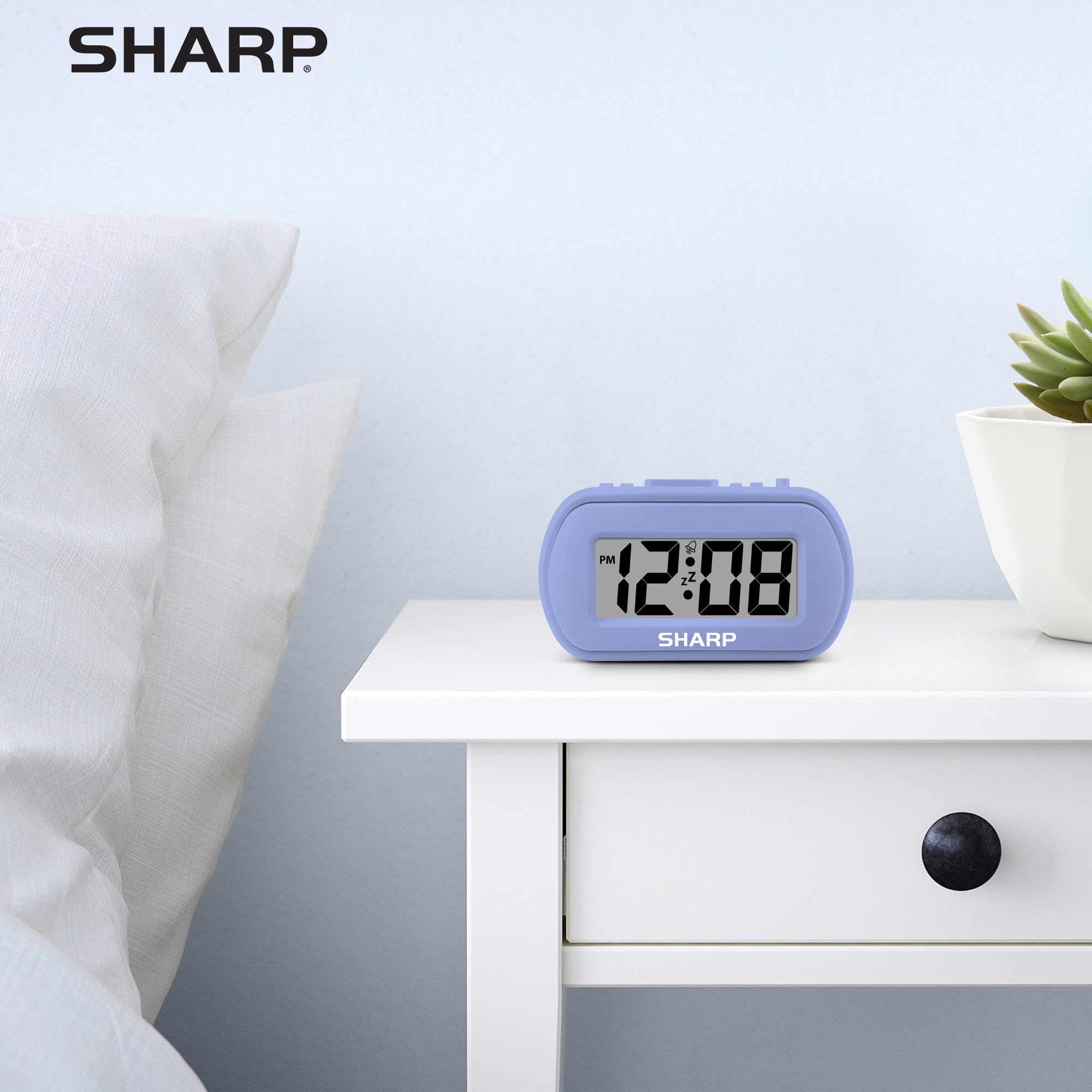 Lavender finish adds a calm decorative touch to bedrooms with Sharp alarm clock.