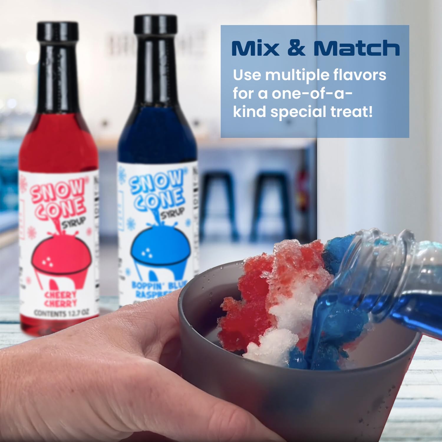 Shave Ice Syrups orange bottle adds sunny sweetness to shaved ice treats.