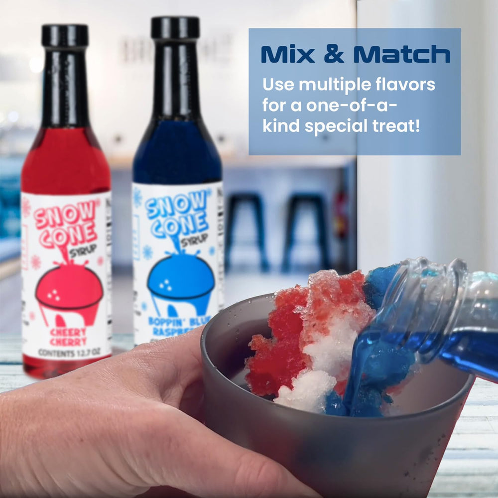 Shave Ice Syrups orange bottle adds sunny sweetness to shaved ice treats.