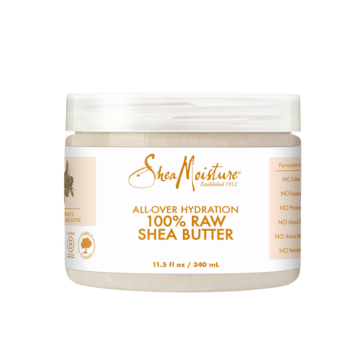 Brand logo SheaMoisture All-Over Hydration jar closeup shows creamy texture for dry skin