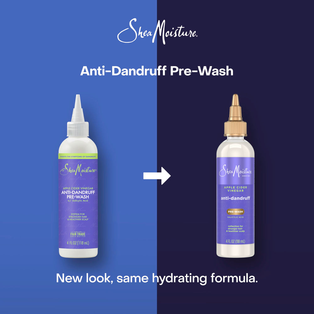 Sheamoisture Anti-Dandruff Pre-Wash application highlights soothing scalp relief before washing.