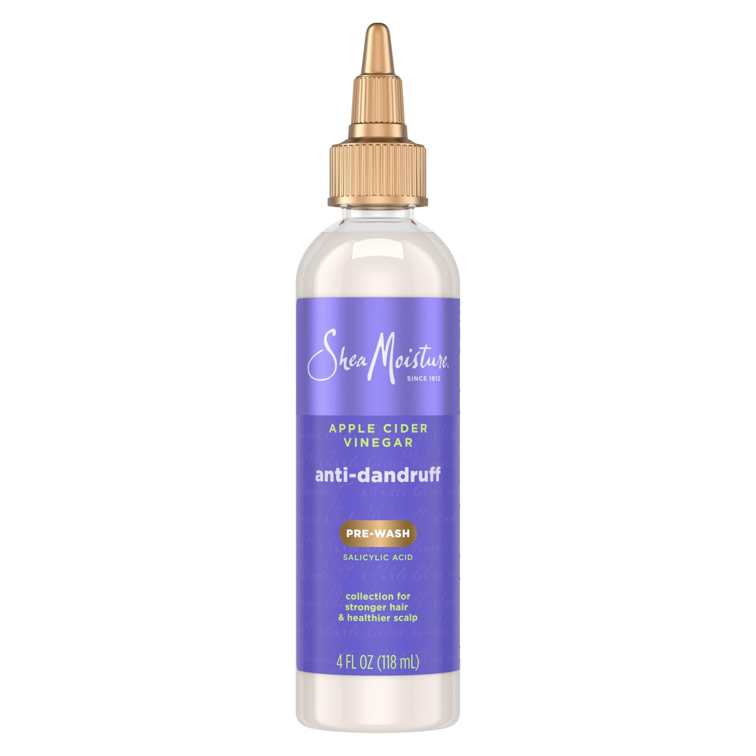 Sheamoisture Apple Cider Vinegar Pre-Wash bottle shows exfoliating formula for a clean scalp.