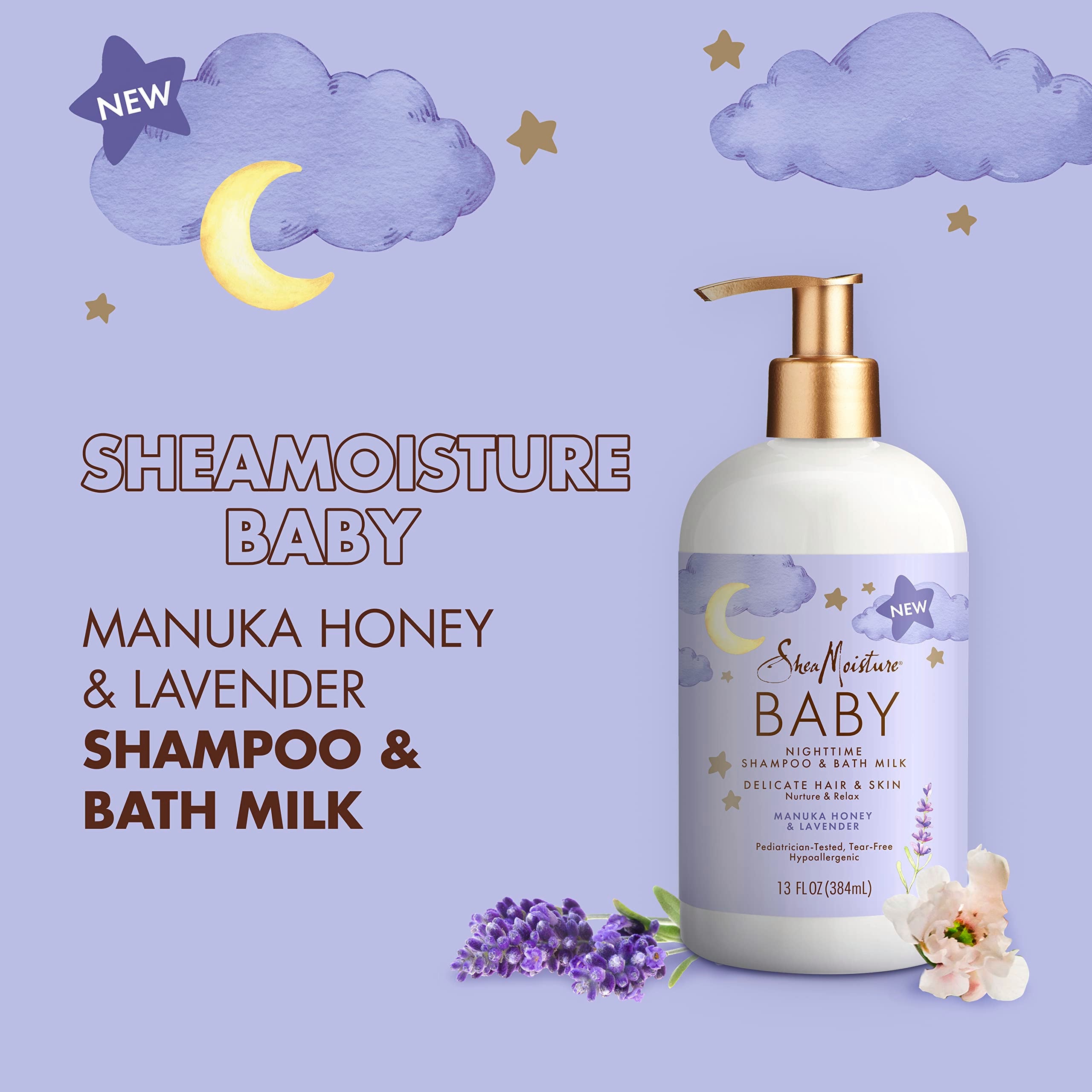 Warm water bath with SheaMoisture Baby Manuka Honey & Lavender creates a soothing soak.