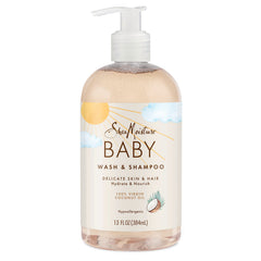 SheaMoisture Baby Wash and Shampoo bottle pour for gentle cleansing of delicate baby skin