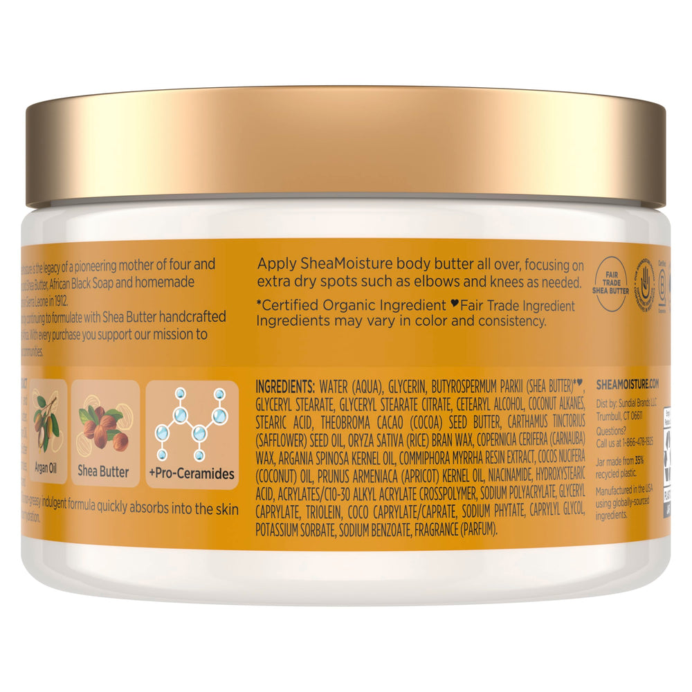 SheaMoisture Deeply Moisturizing Body Butter texture close-up showing creamy absorption.