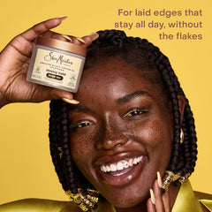 SheaMoisture edge-control damp hair-application demonstrates tame flyaways.