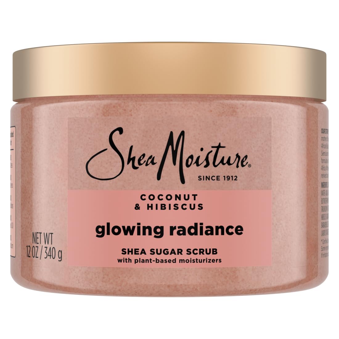 Sheamoisture Glowing Radiance Scrub jar showing creamy exfoliating texture for even skin tone.