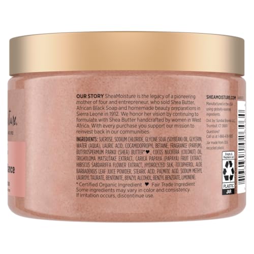 Spa-like scene of Sheamoisture scrub being massaged onto the skin for gentle exfoliation.