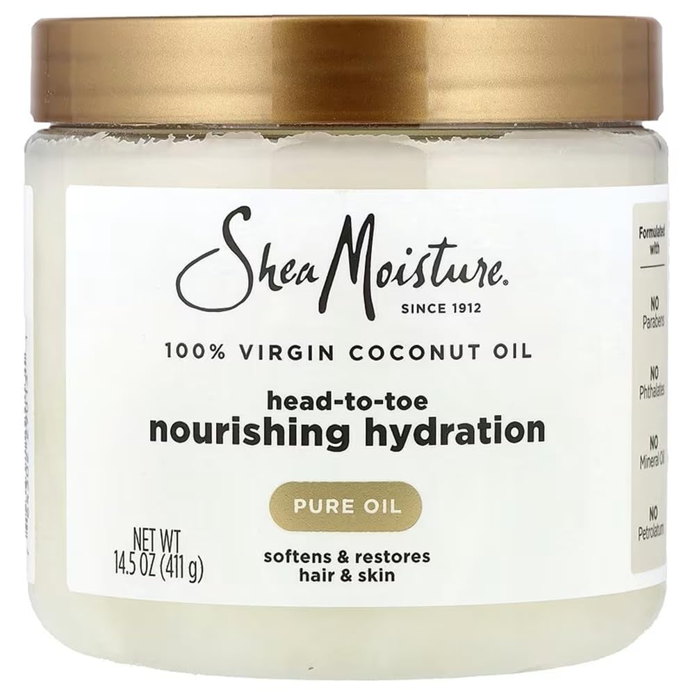 SheaMoisture Head-To-Toe coconut oil bottle offers 100% virgin formula for radiant, hydrated skin