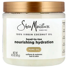 SheaMoisture Head-To-Toe coconut oil bottle offers 100% virgin formula for radiant, hydrated skin