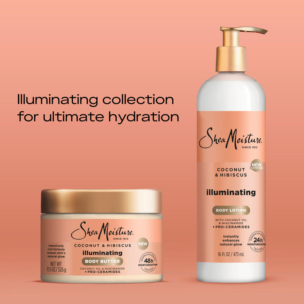 Brand close-up image shows smooth, hydrated skin after use with SheaMoisture lotion.