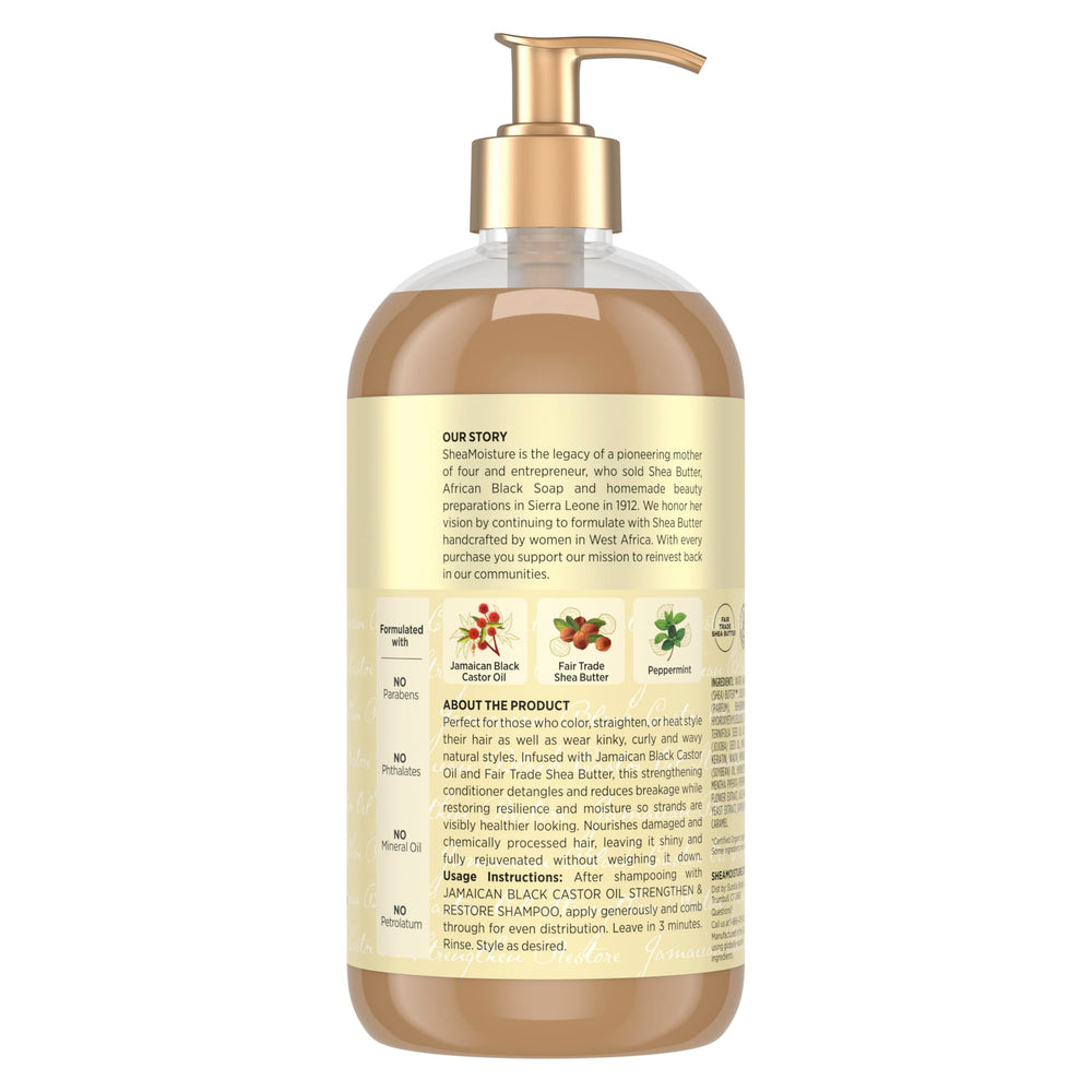 Sheamoisture conditioner ingredients image emphasizes shea butter and Jamaican black castor oil benefits