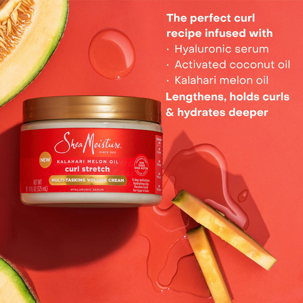 Kalahari Melon Oil close‑up signals moisture‑rich ingredient for curls.