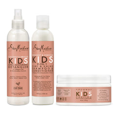 SheaMoisture Kids 2in1 shampoo-conditioner bottle pouring for gentle cleansing.