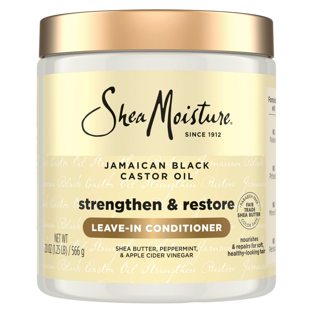 Sheamoisture leave-in bottle front showing packaging for hydration and easy styling.