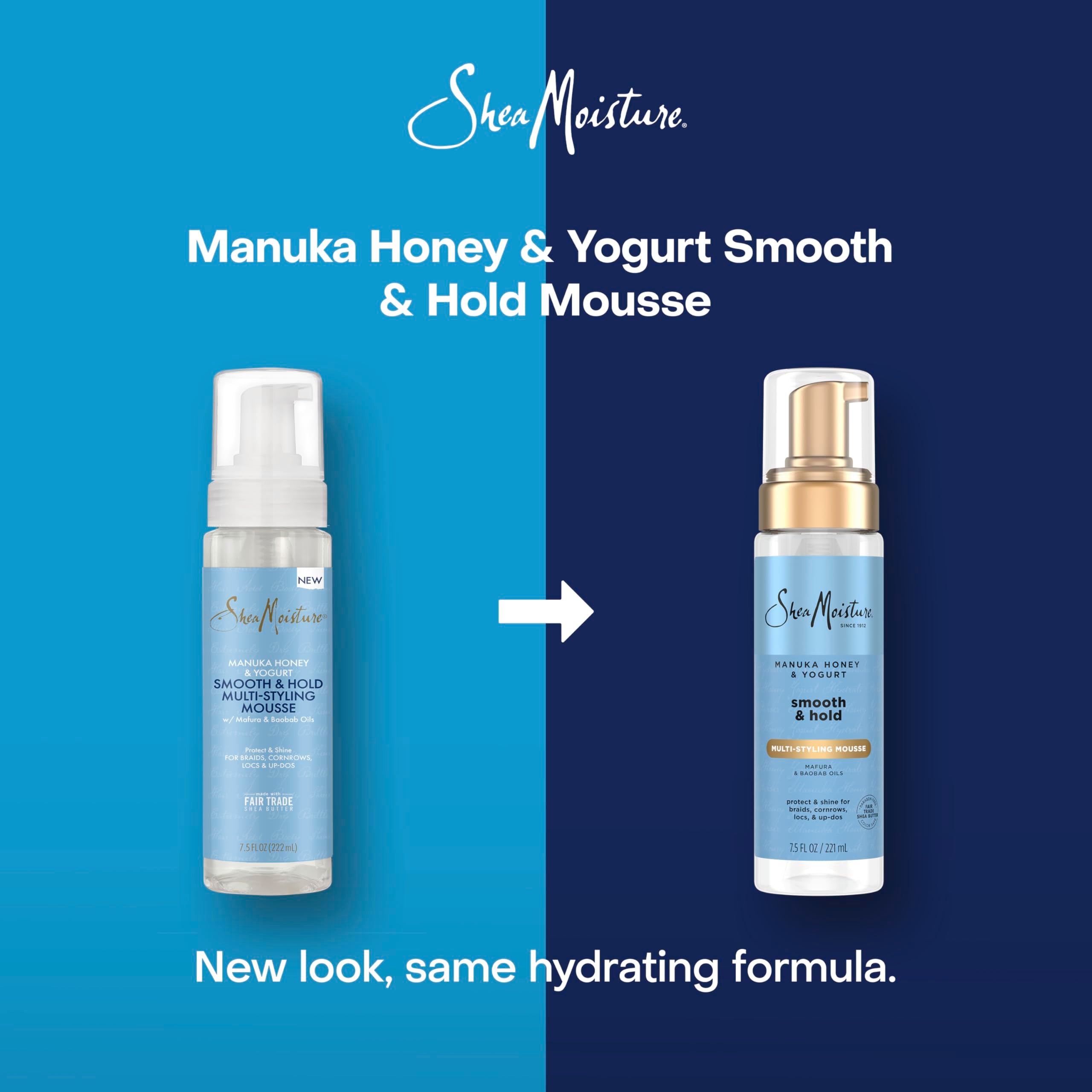 SheaMoisture Manuka Honey Yogurt Mousse texture closeup, rich hold without flakes