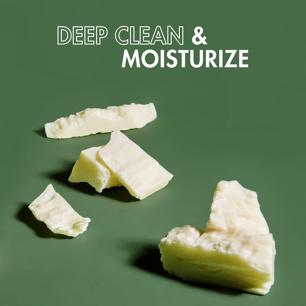 Sheamoisture beard wash hand-application scene highlights easy dime-size usage.