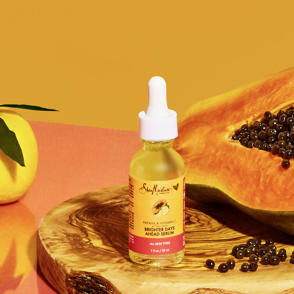 SheaMoisture serum glows softly to imply night hydration.