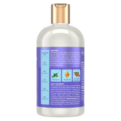 Label closeup on SheaMoisture shampoo highlighting Aloe Butter and Vitamin B3
