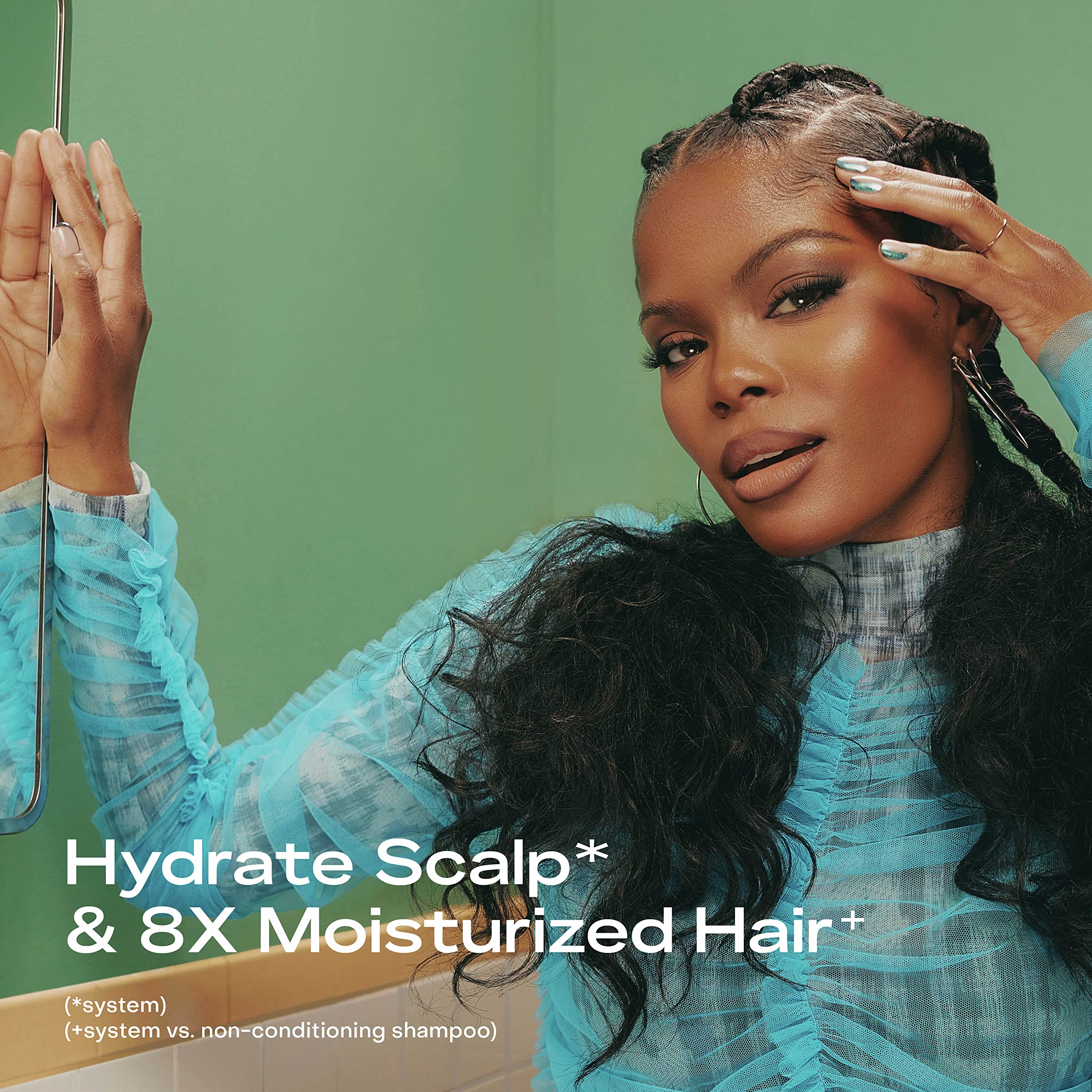 Wet hair with SheaMoisture Scalp Moisture Shampoo being applied to scalp