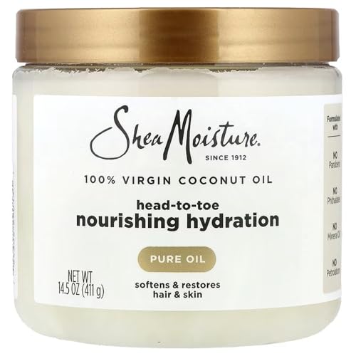 SheaMoisture virgin coconut oil applied to hair for softness and frizz control