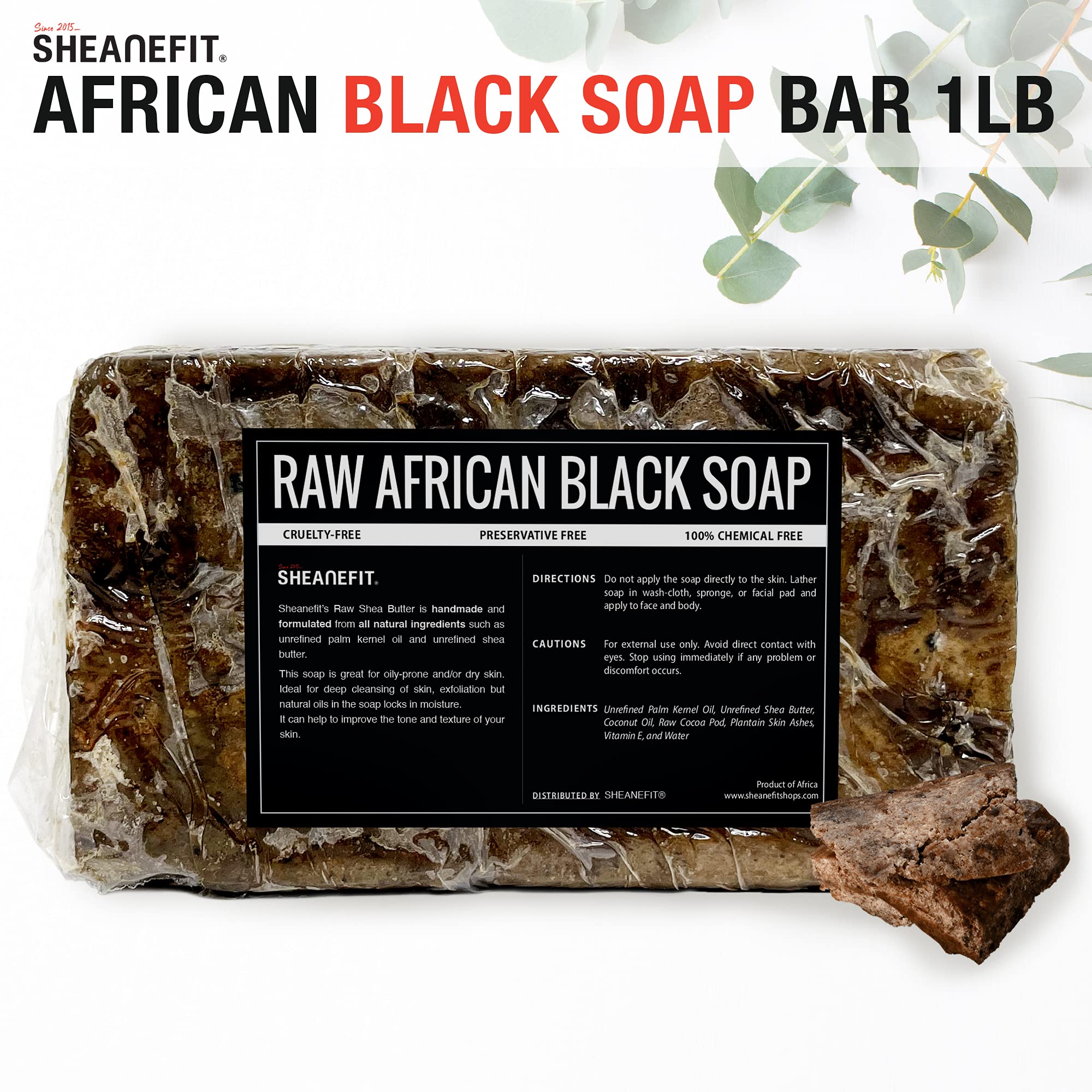 Sheanefit African Black Soap bar for body, deep cleansing and smoothing.