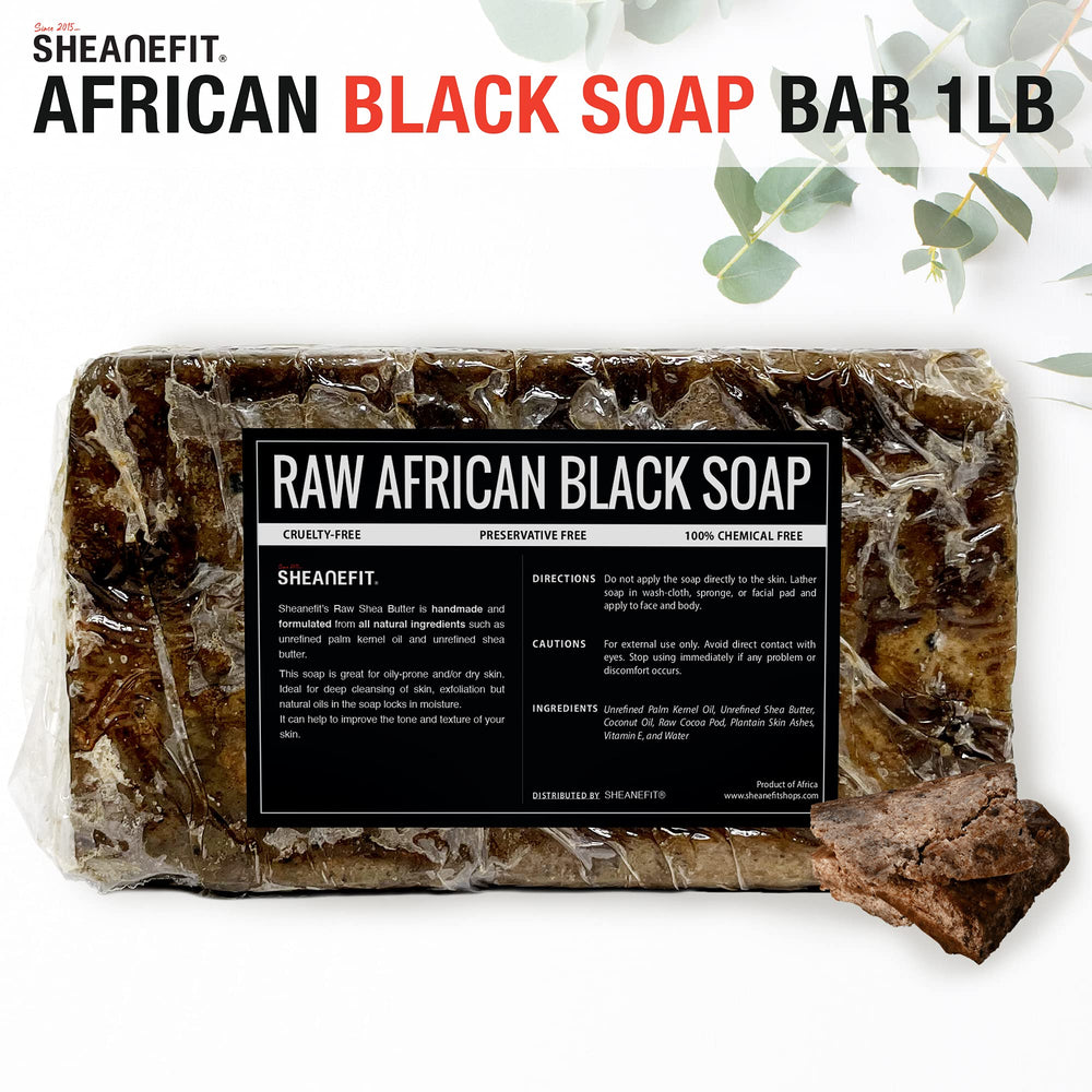 Sheanefit African Black Soap bar for body, deep cleansing and smoothing.