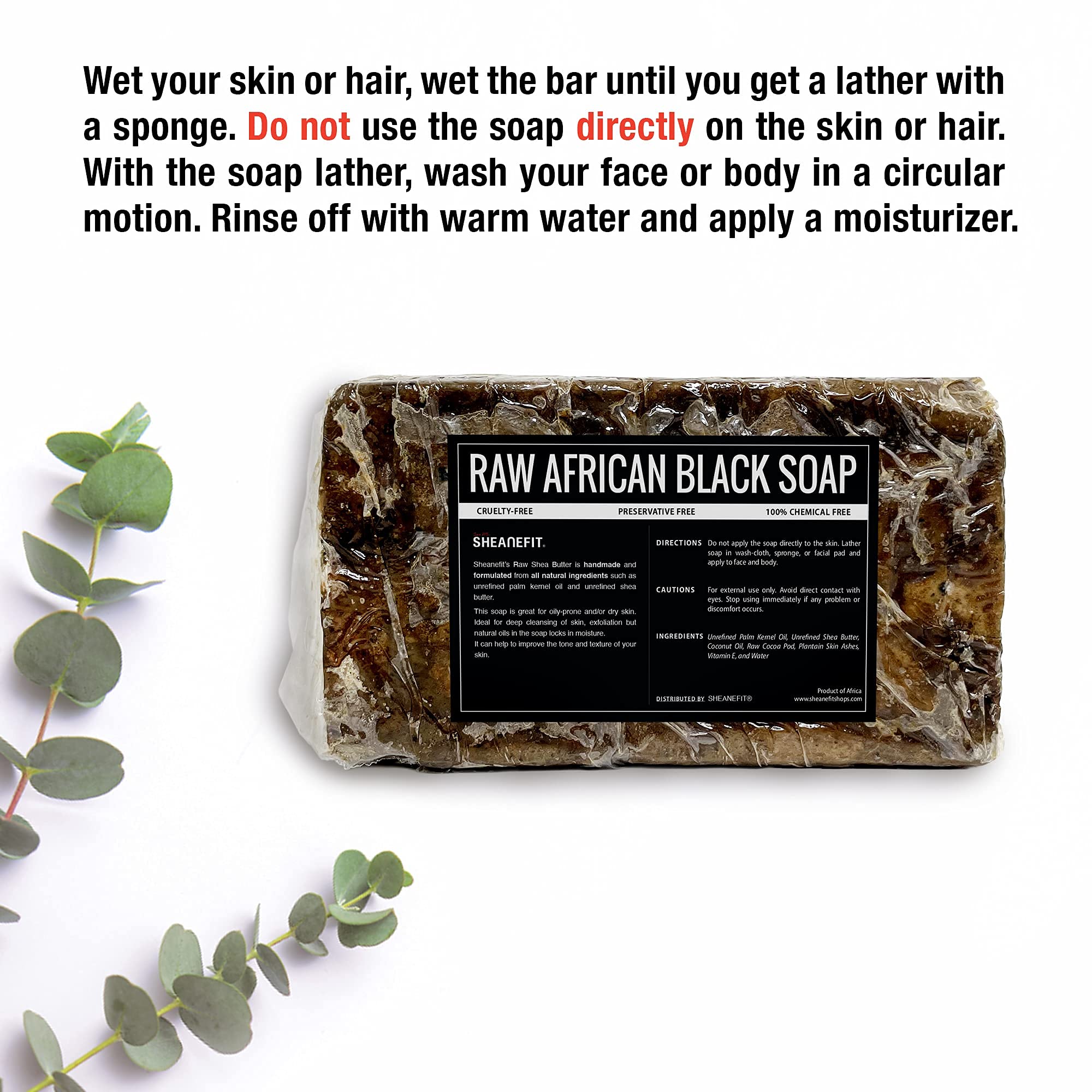 Sheanefit African Black Soap bar for hair, cleanses scalp naturally.