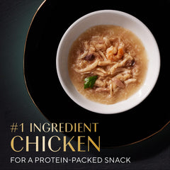 Tender chicken and tuna filets in broth in a cup for easy serving