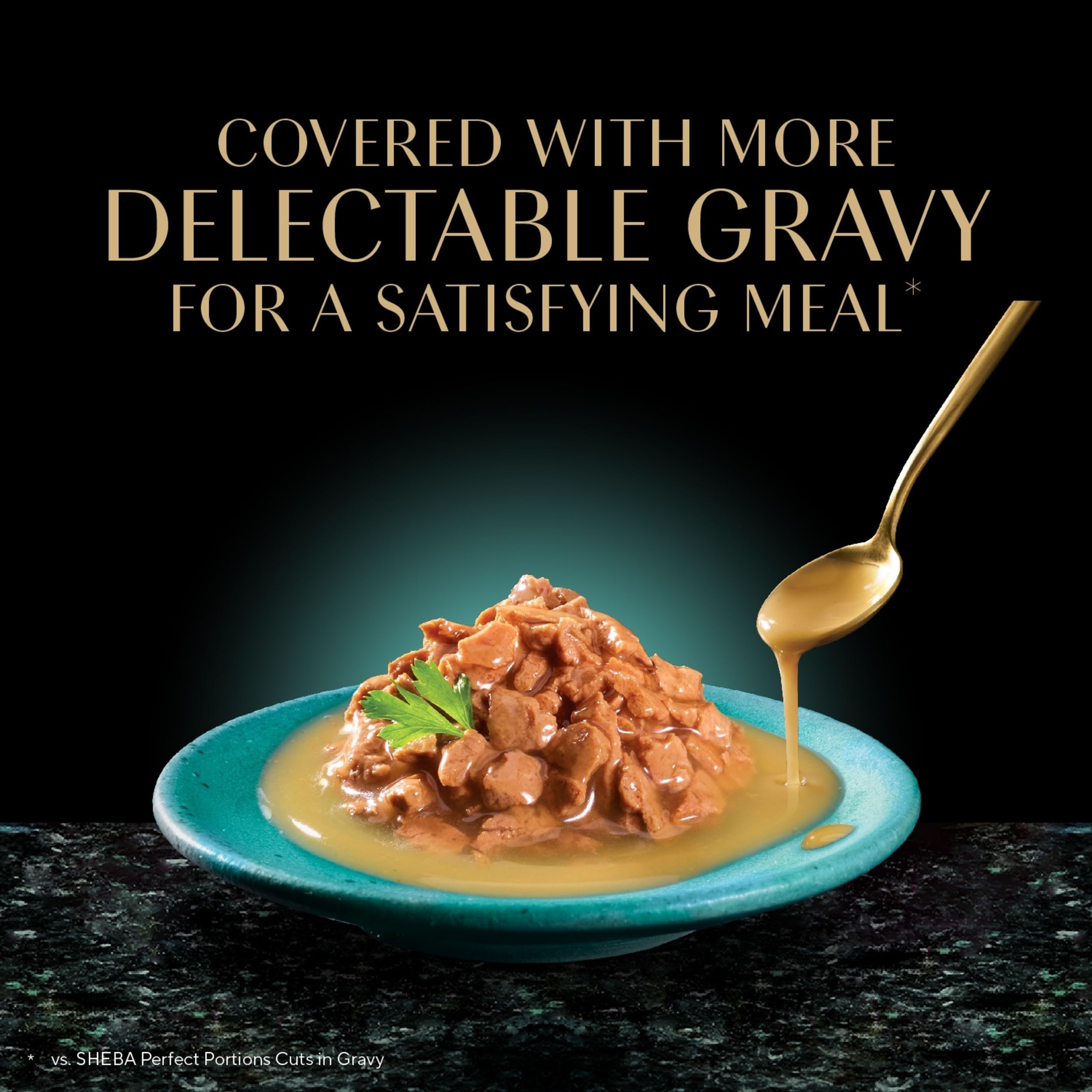 Serving idea: adult cat enjoying the gravy-enticing entree.