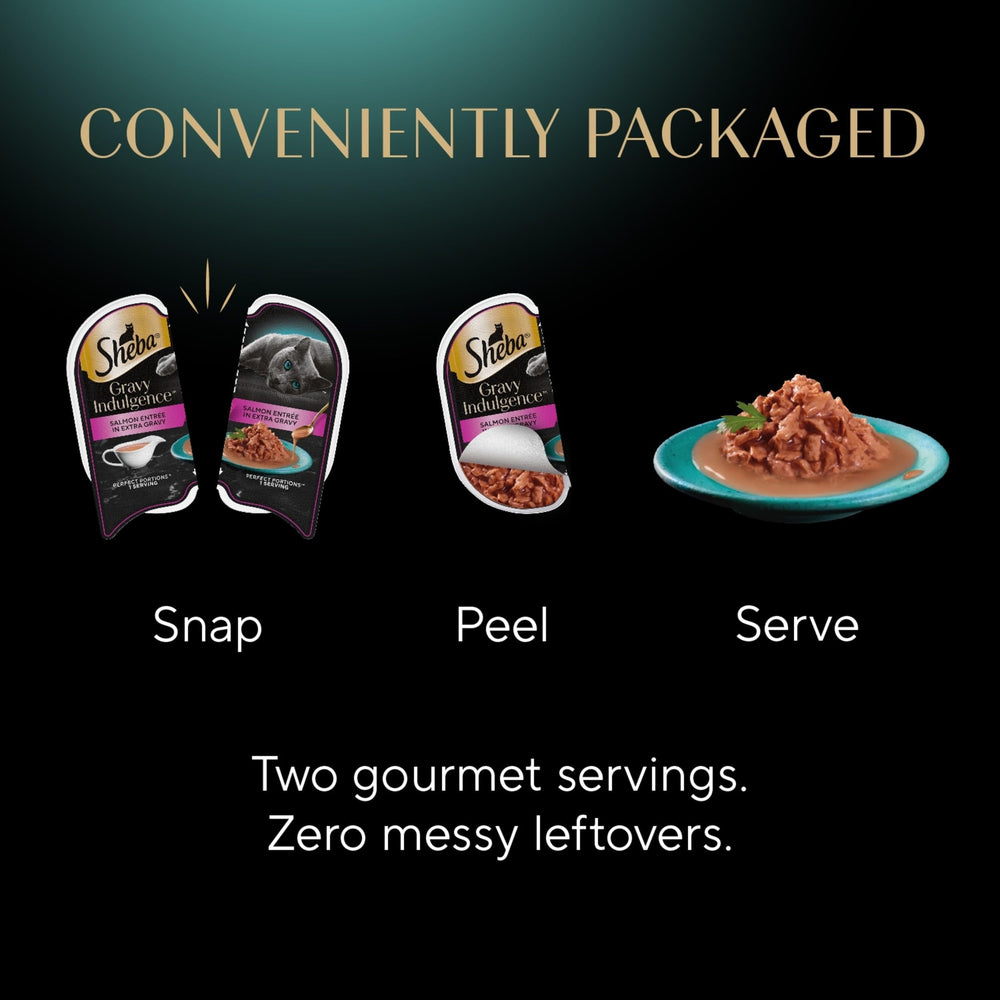 Pack highlights grain-free formula of Sheba Gravy Indulgence.