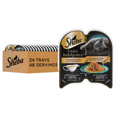 Sheba Gravy Indulgence twin-pack trays shown for easy, mess-free serving.