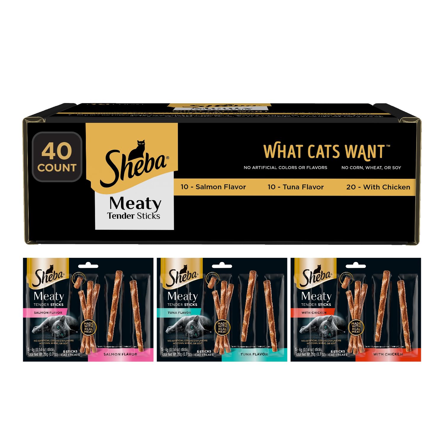 Sheba Meaty Tender Sticks chicken soft bite for daily bonding treat.