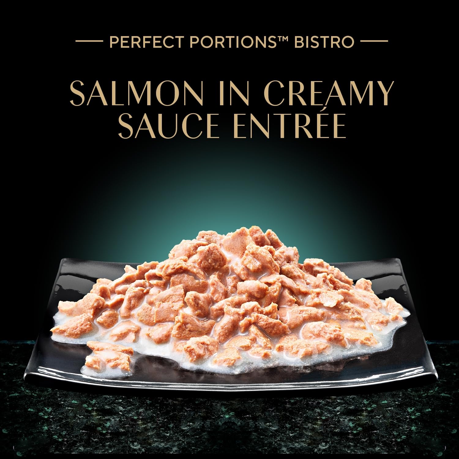 Cat enjoying Sheba Salmon entree with creamy sauce aroma.