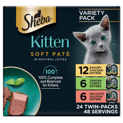 Sheba Perfect Portions kitten pate chicken entree in a tray, protein-rich option for growing kittens