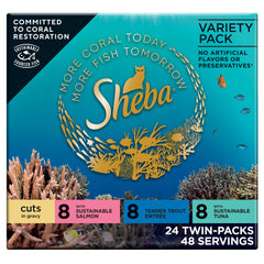 Sheba Perfect Portions sustainable salmon in gravy offers a tasty protein-rich meal.