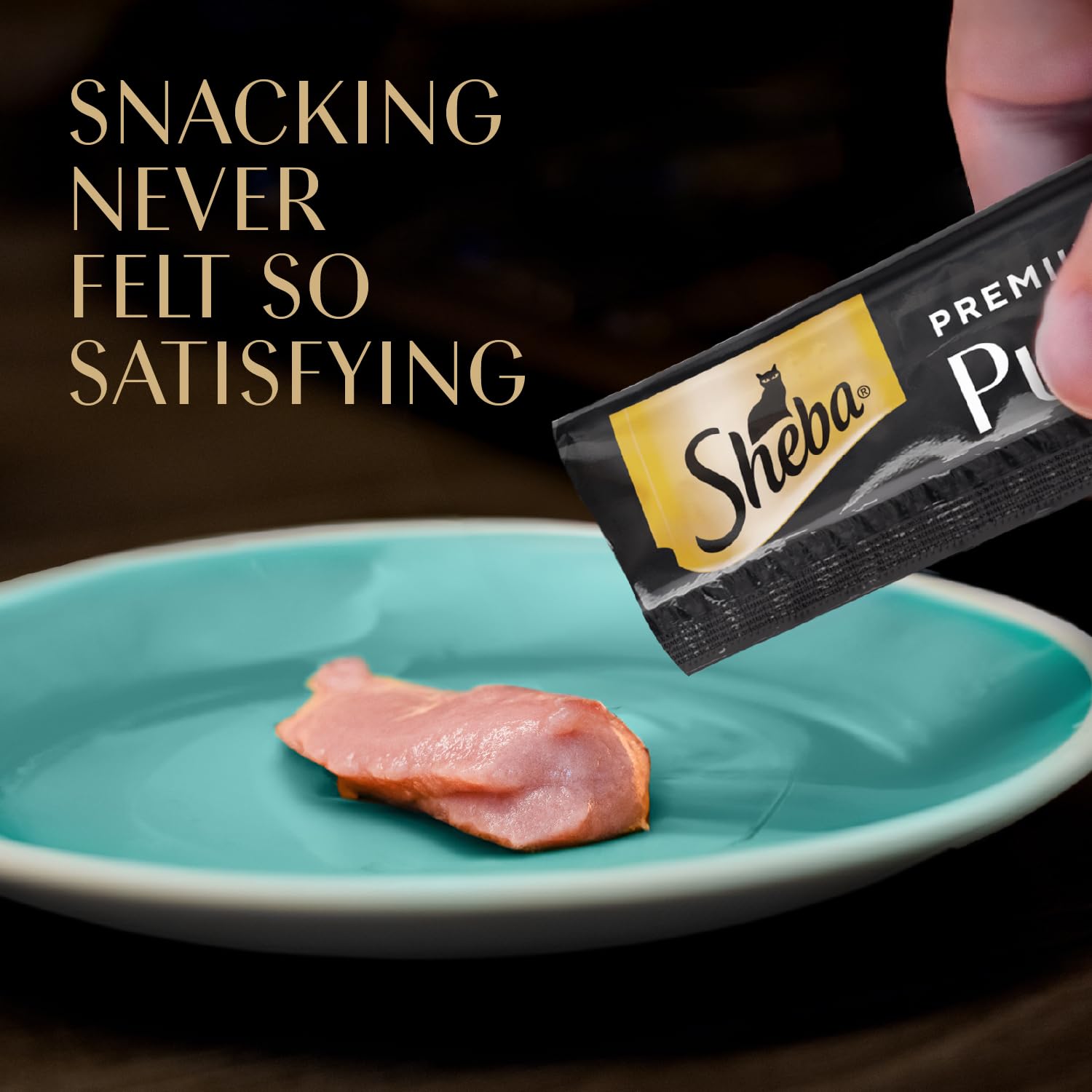 Sheba Premium Puree Variety Pack label highlights three flavors