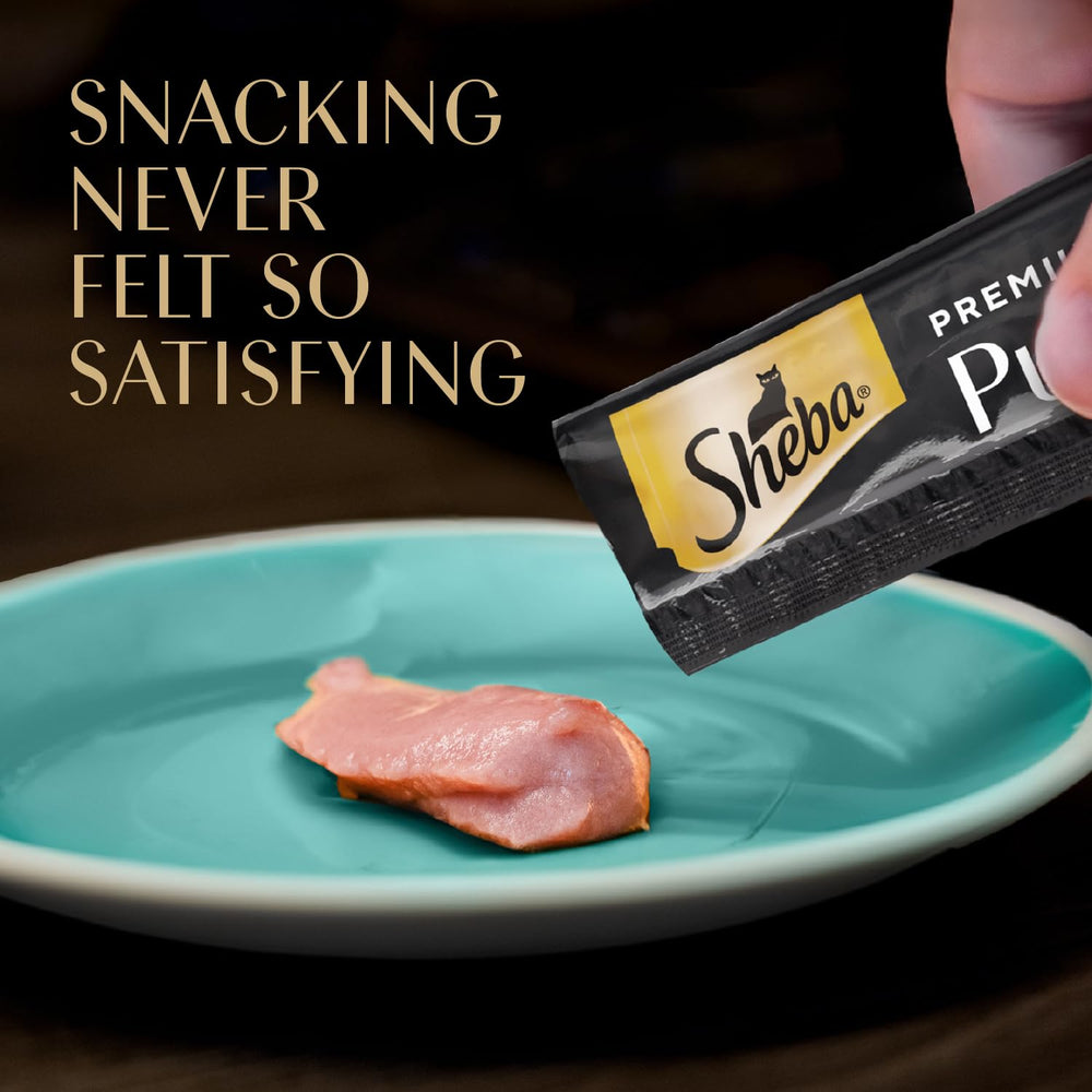 Sheba Premium Puree Variety Pack label highlights three flavors
