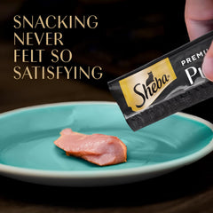 Sheba Premium Puree Variety Pack label highlights three flavors