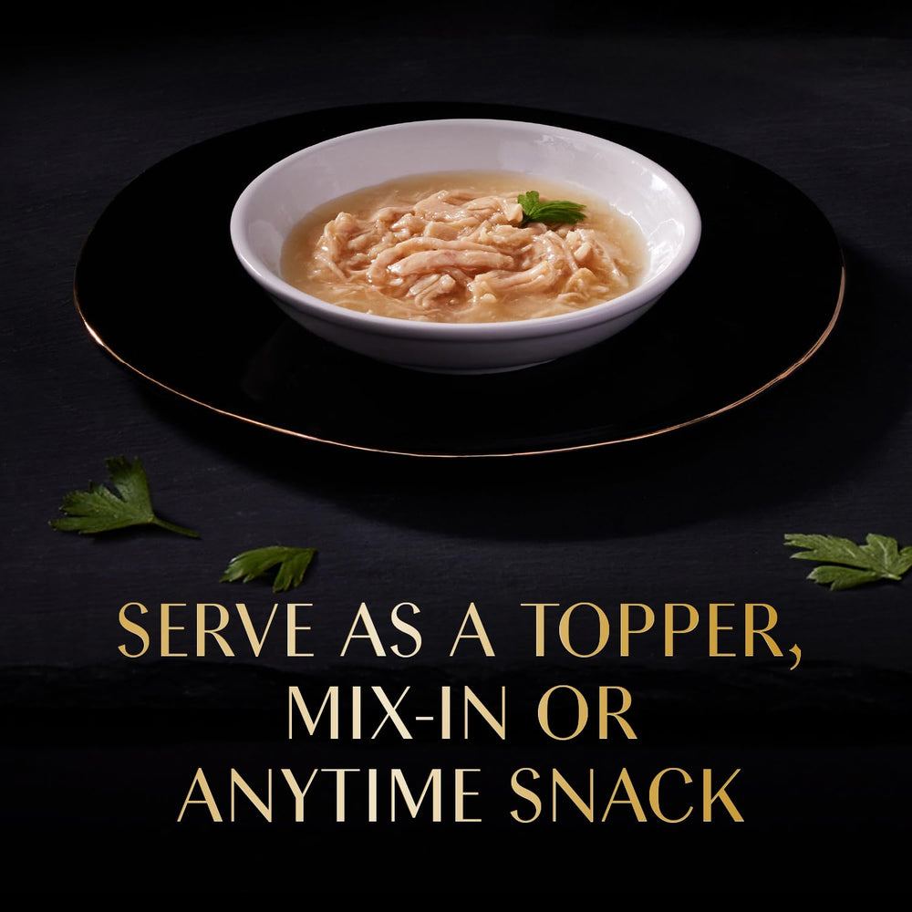 Tender chicken chunks in Sheba Filets in Broth offer premium protein.