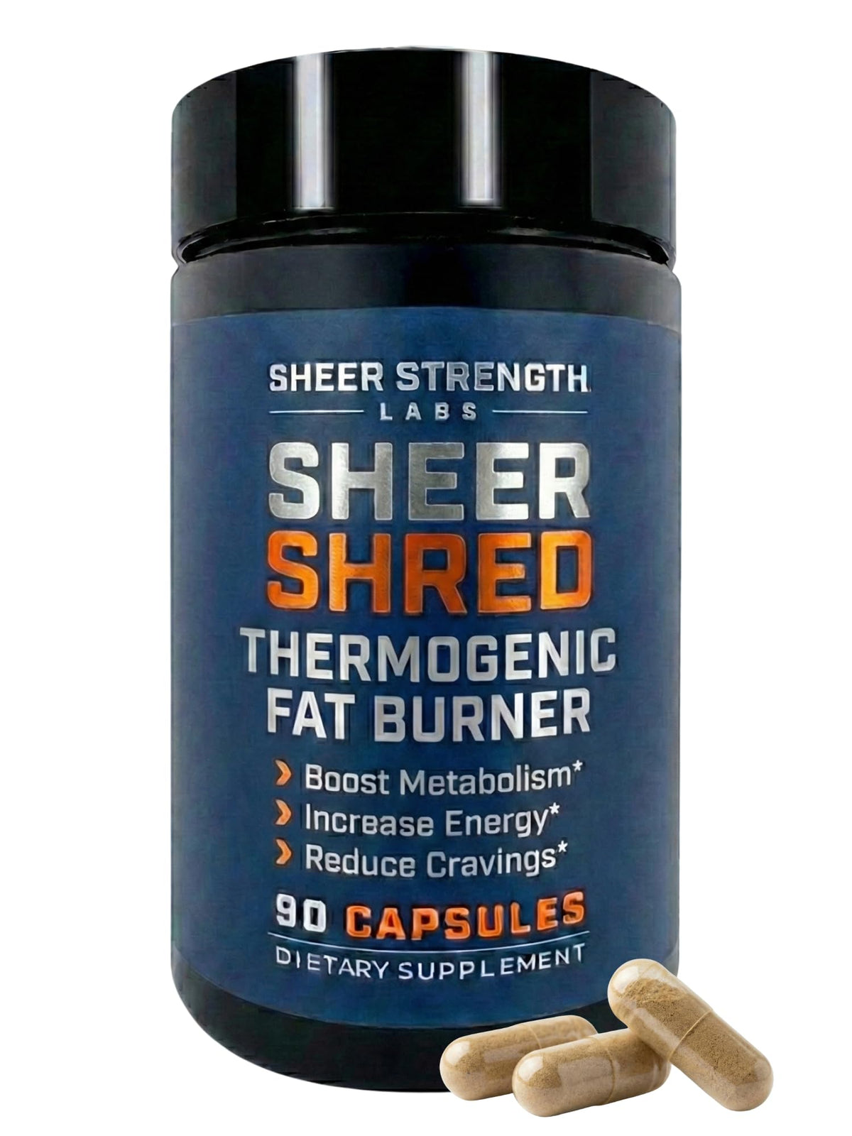 Sheer Strength Labs bottle on gym bench; supports steady energy during workouts.