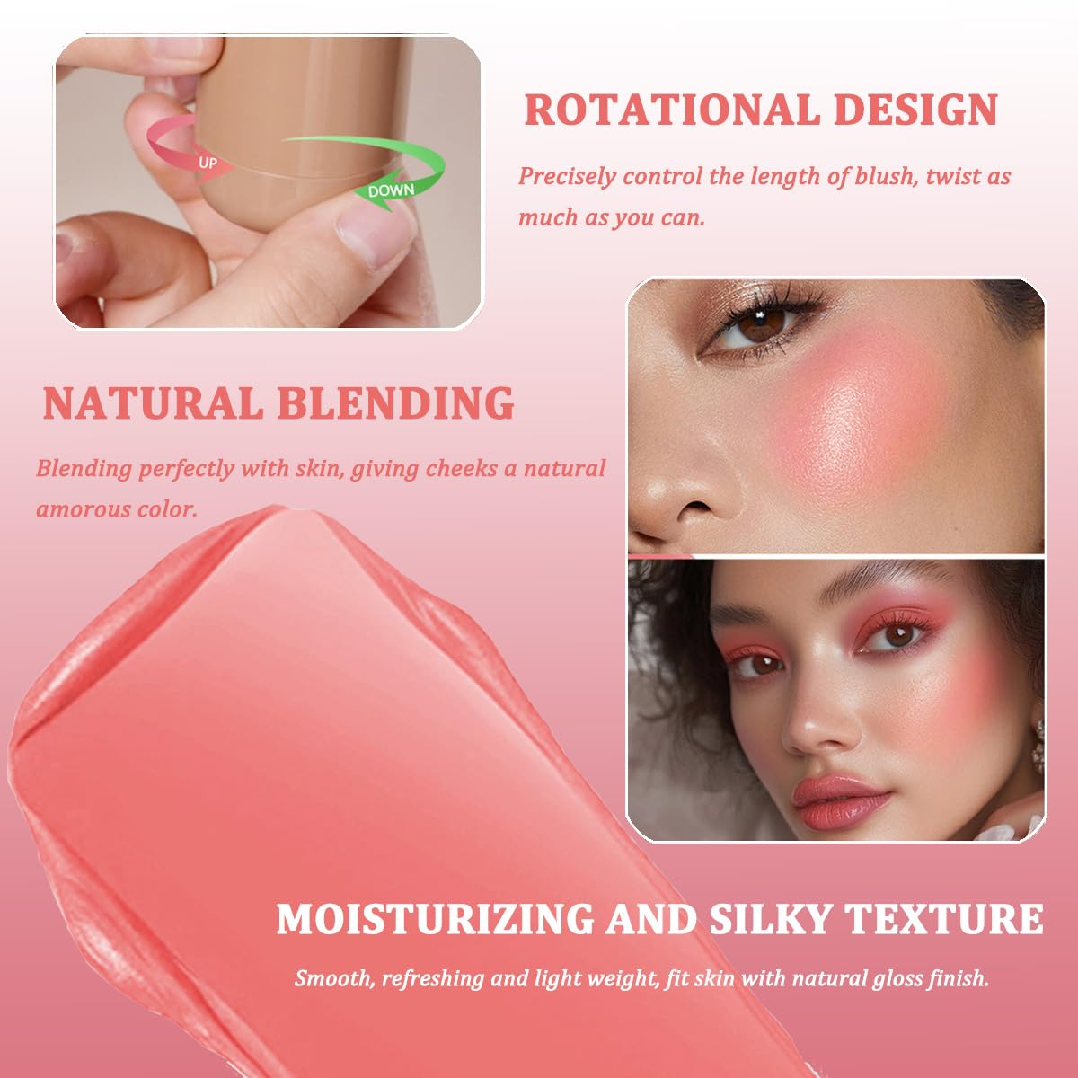 SHEEYoon Cream Blush Stick Peachy Coral offers fresh color for a lively daytime look.