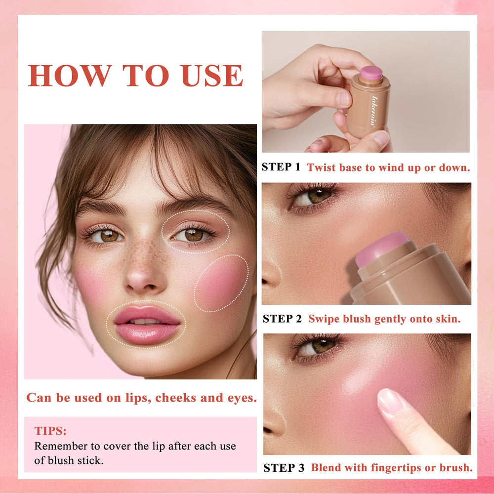 SHEEYoon Cream Blush Stick Waterproof formula resists smudging for all-day wear.