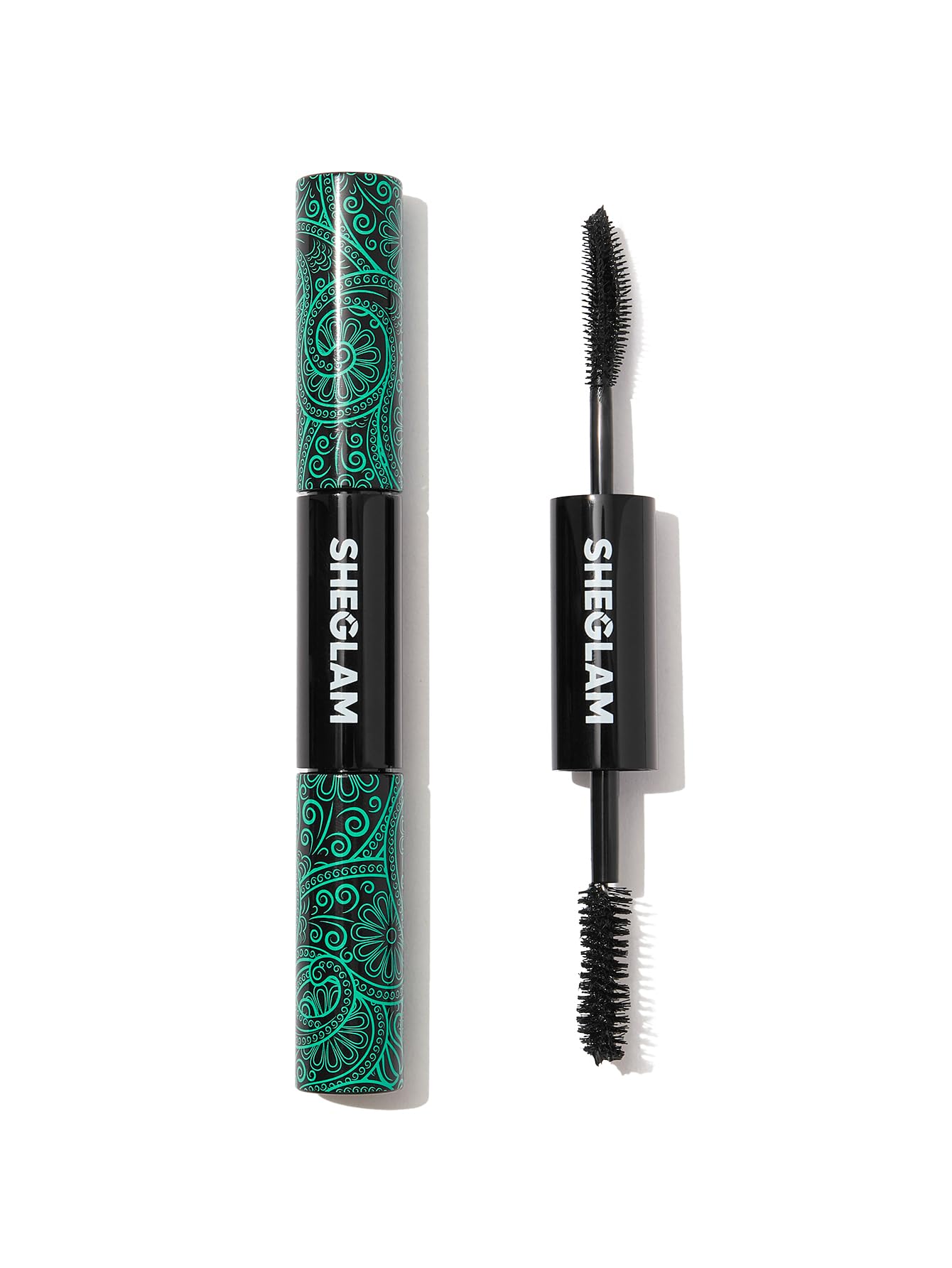 SHEGLAM 2in1 mascara curved brush for length and precise lash separation.