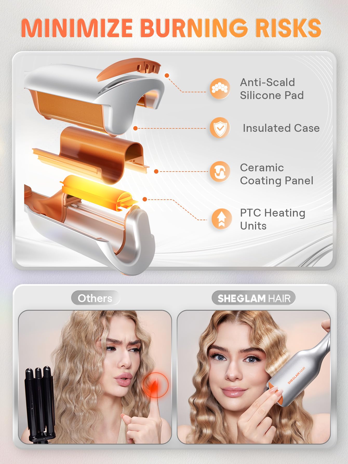 SHEGLAM Deep Waver anti-scald insulation protects fingers while styling