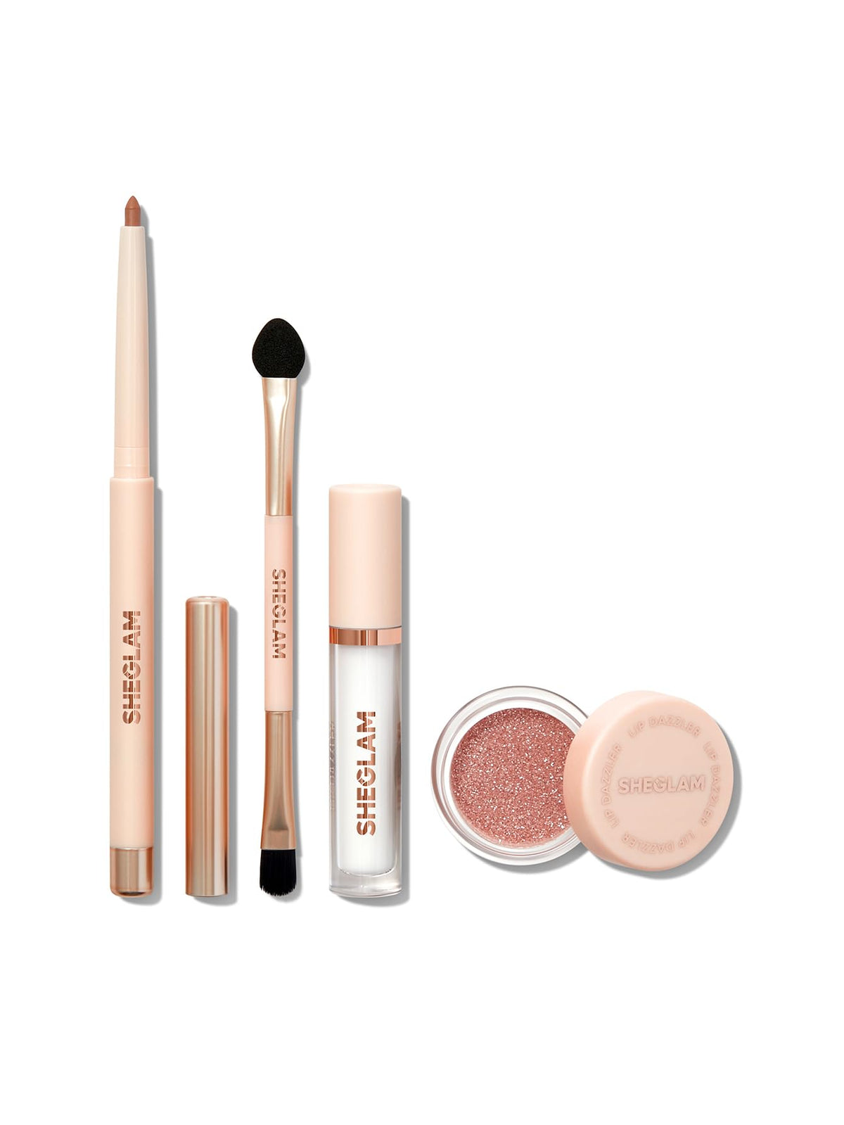 SHEGLAM Lip Dazzler packaging and 4-in-1 design for effortless glam.