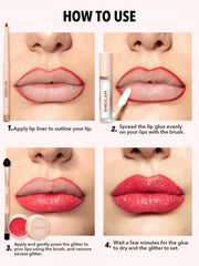 SHEGLAM Lip Dazzler Kit brush applicator enables precise glitter application.