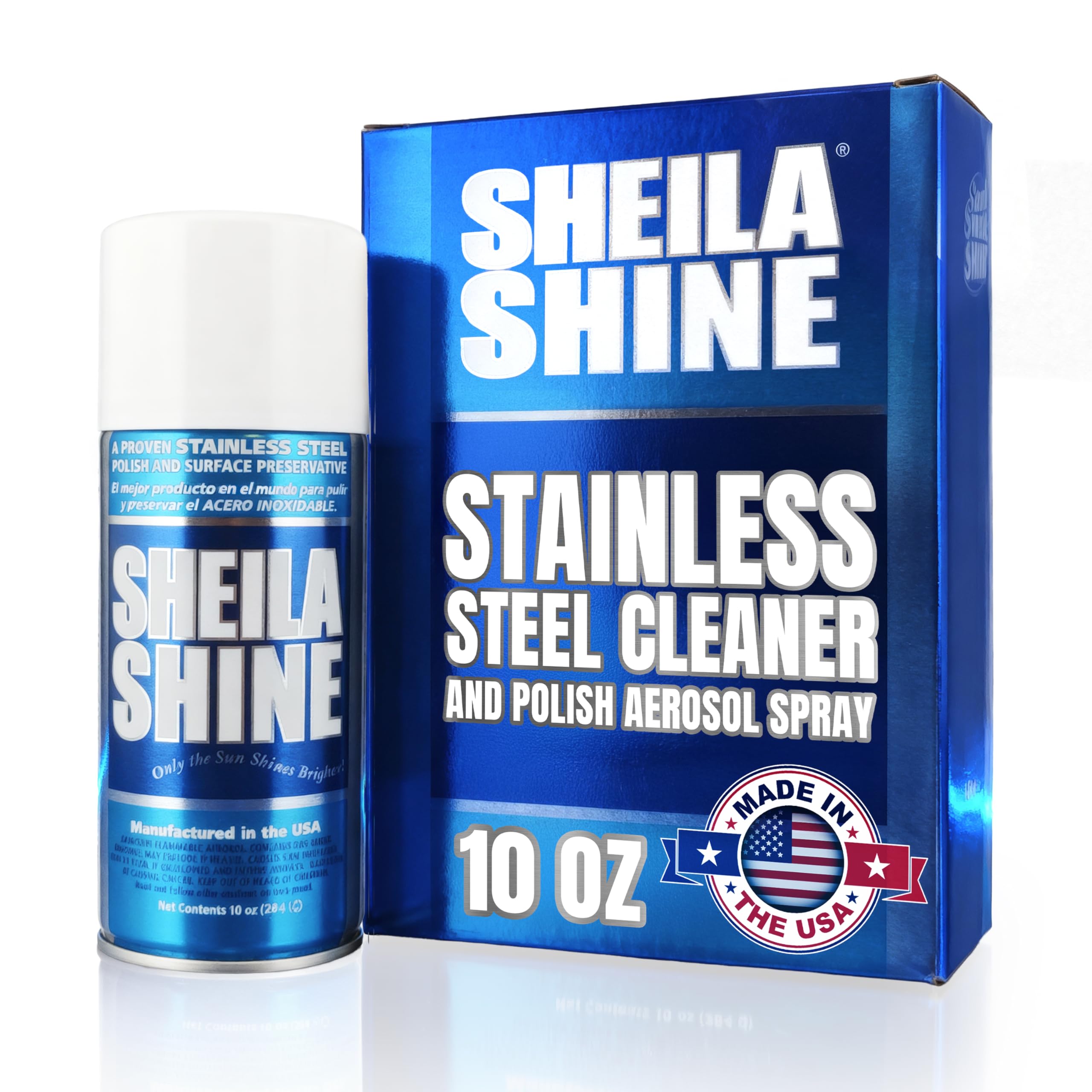 Sheila Shine bottle spray applied to stainless steel for a streak-free finish.